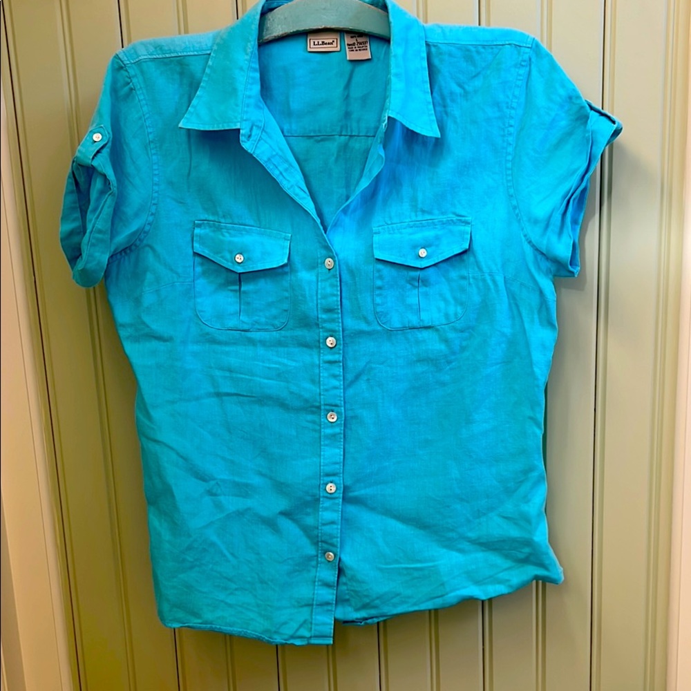 L.L. Bean Women’s 100% Linen Short Sleeve Button Down Shirt
